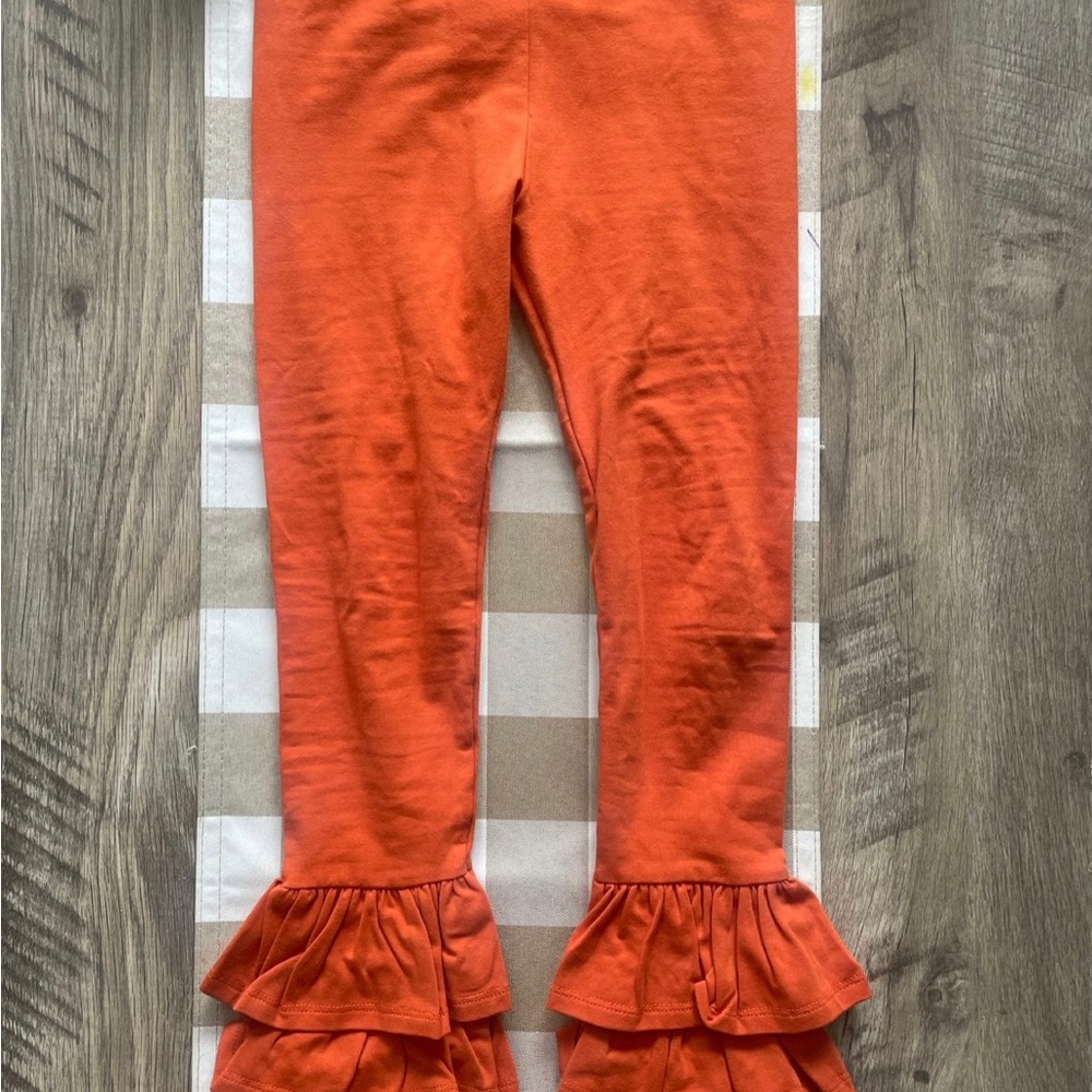 Orange Ruffled Kids Leggings
